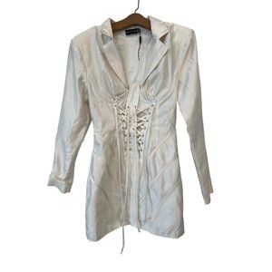 Pretty Little Thing Cream Lace Up Split Sleeve Blazer Dress Corset Womens 8